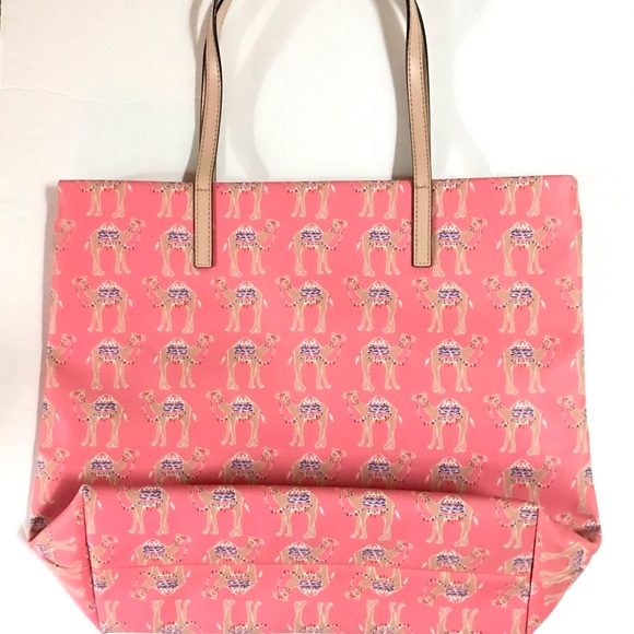 Kate Spade Spice Things Up Pink Camel Tote Bon Shopper Bag Purse Coated Canvas - Picture 6 of 8